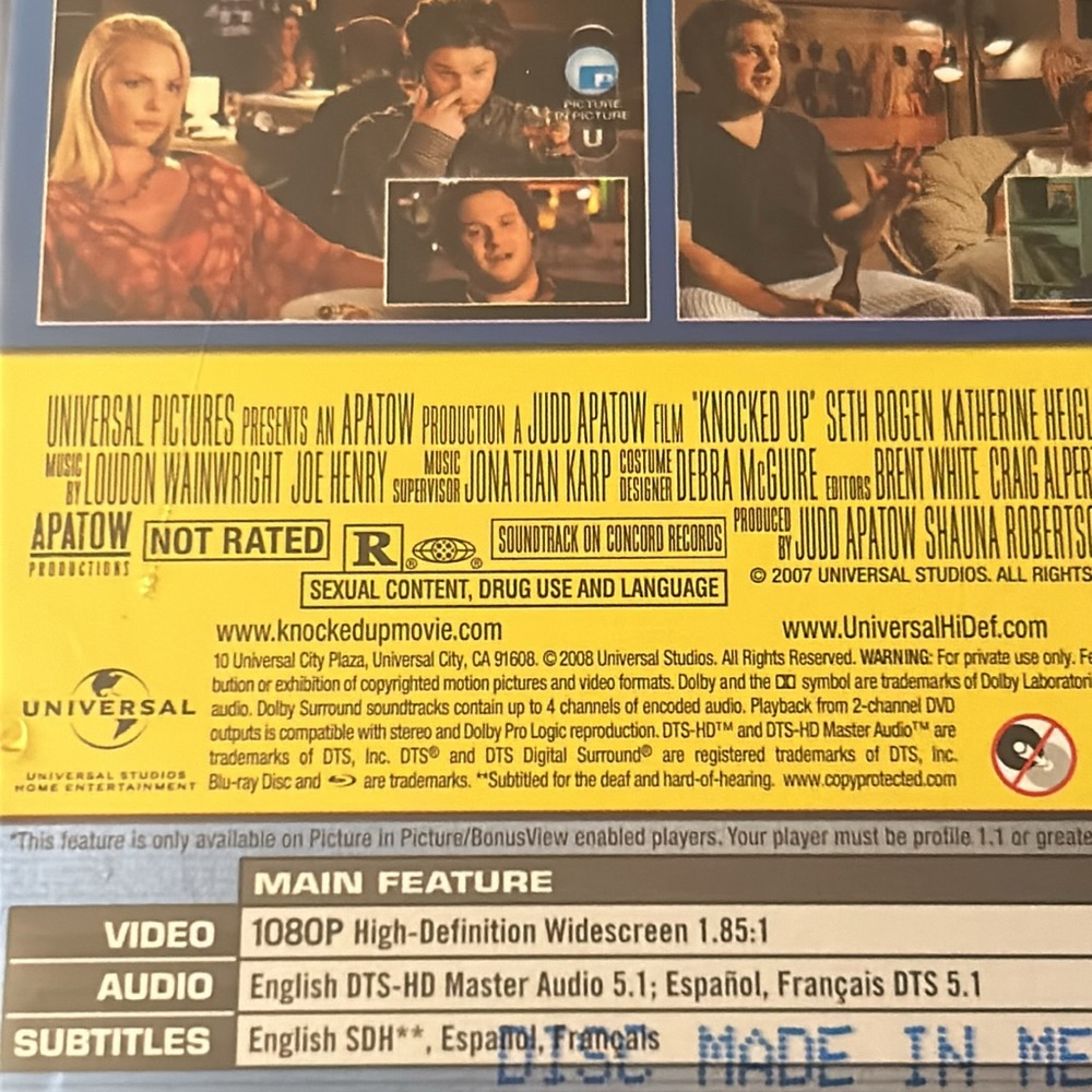 Blu-ray Knocked Up Unrated and Unprotected Sealed Seth Roger Katherine Heigl - Picture 3 of 3